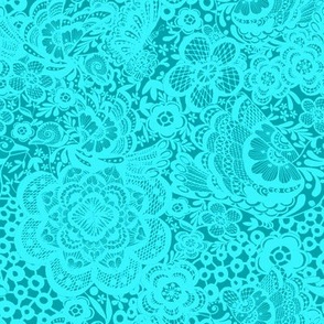 Doves and flowers on turquoise or teal  floral //  birds and flowers