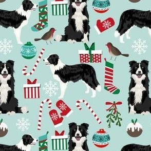 border collie fabric christmas cute xmas holiday designs red and green fabrics