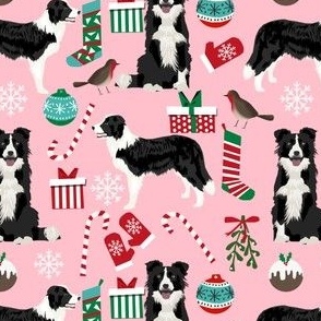 border collie christmas design cute dogs christmas pink xmas holiday dogs fabric