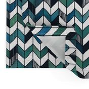 Medium 1 inch Hand-Painted Herringbone Chevron White, Turquoise, and Emerald, aqua cyan check with whimsical lines, stripe pattern,  playful,  baby boy, blue check , blue plaid