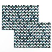 Medium 1 inch Hand-Painted Herringbone Chevron White, Turquoise, and Emerald, aqua cyan check with whimsical lines, stripe pattern,  playful,  baby boy, blue check , blue plaid