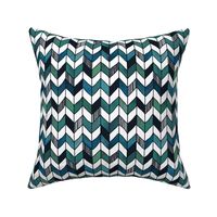 Medium 1 inch Hand-Painted Herringbone Chevron White, Turquoise, and Emerald, aqua cyan check with whimsical lines, stripe pattern,  playful,  baby boy, blue check , blue plaid