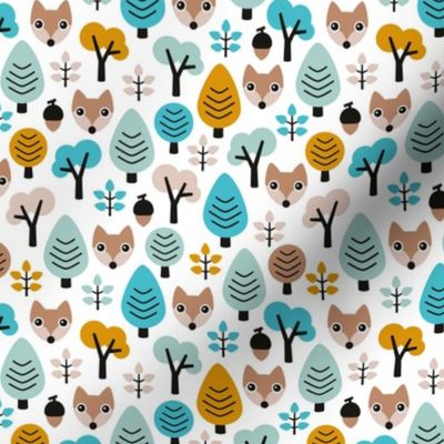 Sweet woodland fox fall winter forest with acorns and trees boys mint orange