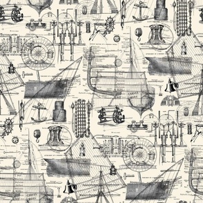 Vintage Nautical Boat Illustrations  - Ivory