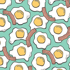 Eggs and Bacon Egg Food Breakfast on Mint Green 