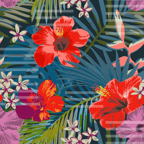 Hawaiian Tropical Floral: Exotic Flower and Palm Fusion