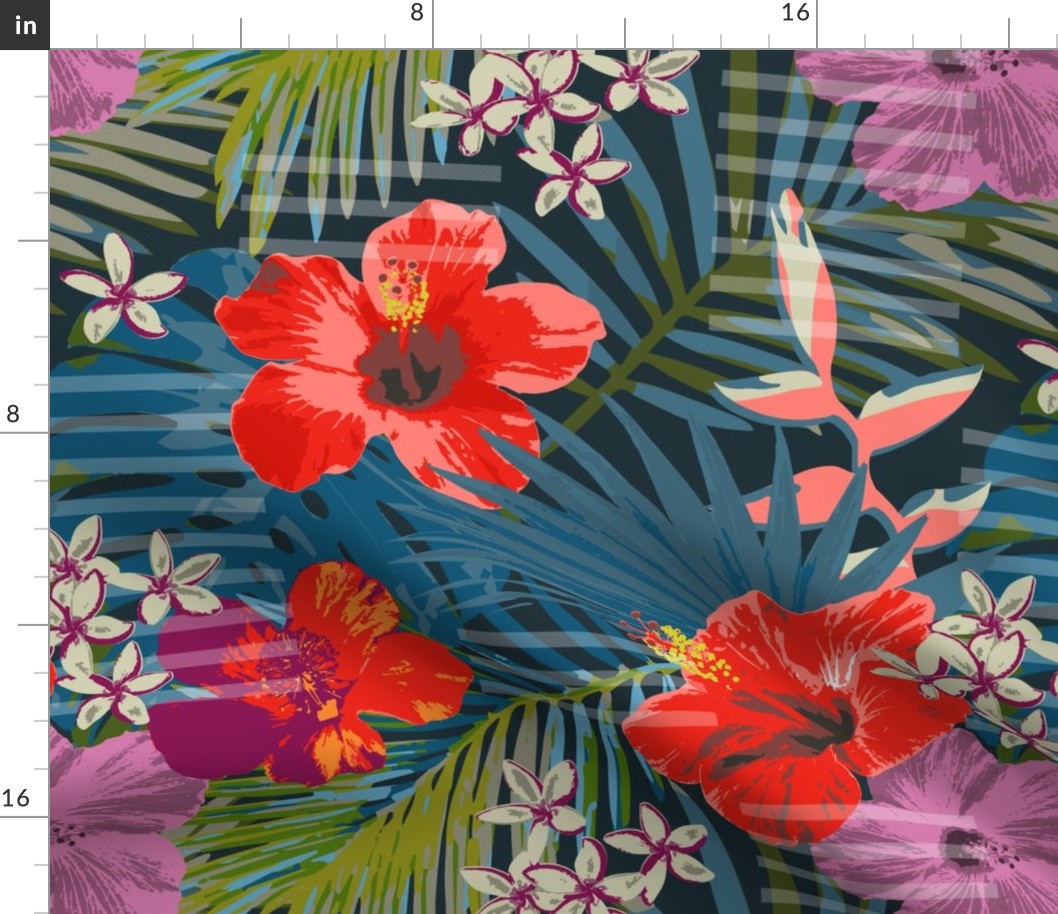 Hawaiian Tropical Floral: Exotic Flower and Palm Fusion