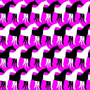 Two Inch Black and White Overlapping Horses on Pink