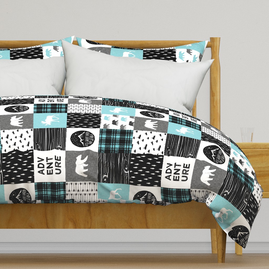 the happy camper in teal & black (90) || wholecloth quilt top 