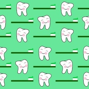 The blushing tooth w/ Toothbrush /Retro Dental Design on Minty Green/ Floss 