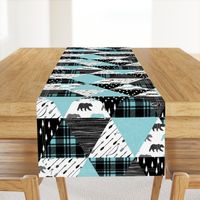 woodland triangle quilt top bear || black & light teal