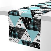 woodland triangle quilt top bear || black & light teal