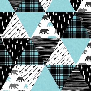 woodland triangle quilt top bear || black & light teal