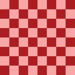 JP4 - Large - Checkerboard of One Inch Squares in Rich Rusty Coral Red and Coral Pastel