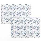 Birds and Daisies drawing (light blue on white)