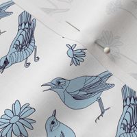 Birds and Daisies drawing (light blue on white)