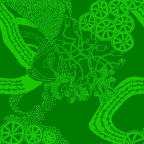 HHH6C - Large - Hand Drawn Healing Arts Lace in Lime Green on Olive