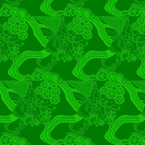 HHH6D - Large - Hand Drawn Healing Arts Lace in Lime Green on Olive