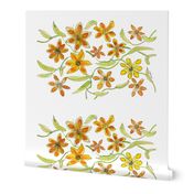 Orange Floral Whimsy Tea Towel