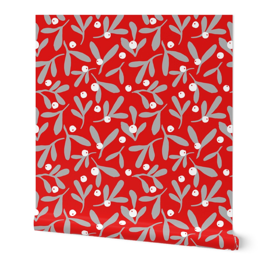 Mistletoe Scatter - Grey on Red