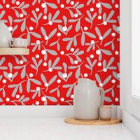 Mistletoe Scatter - Grey on Red