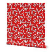 Mistletoe Scatter - Grey on Red