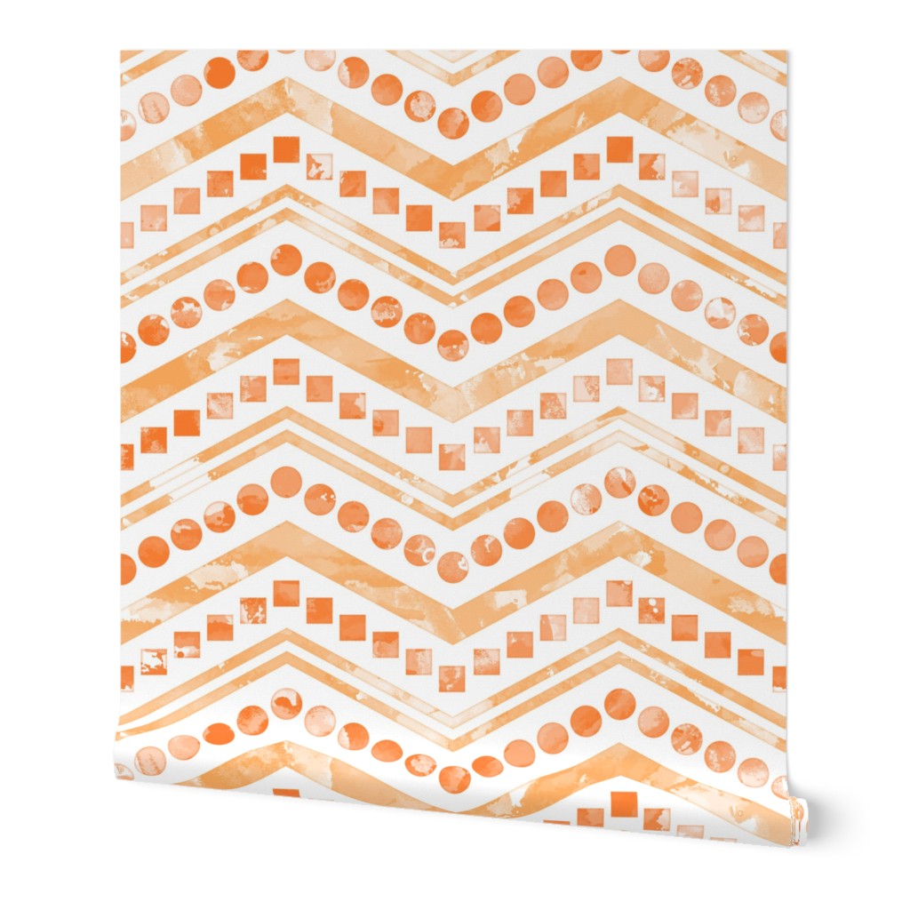 Watercolor Chevron Mix White Orange