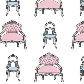Vintage Sofa and Chair / Chic Pink & Blue 