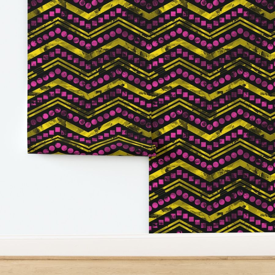 Watercolor Chevron Mix Black Yellow Pink