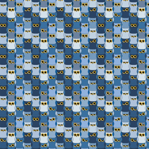 Small interlocking owls - Blue