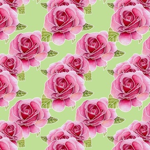 Watercolor_pink_roses on Green