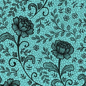 Lace full pattern - Black on Turquoise