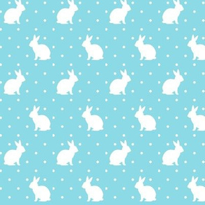 Rabbits and Spots - white on blue