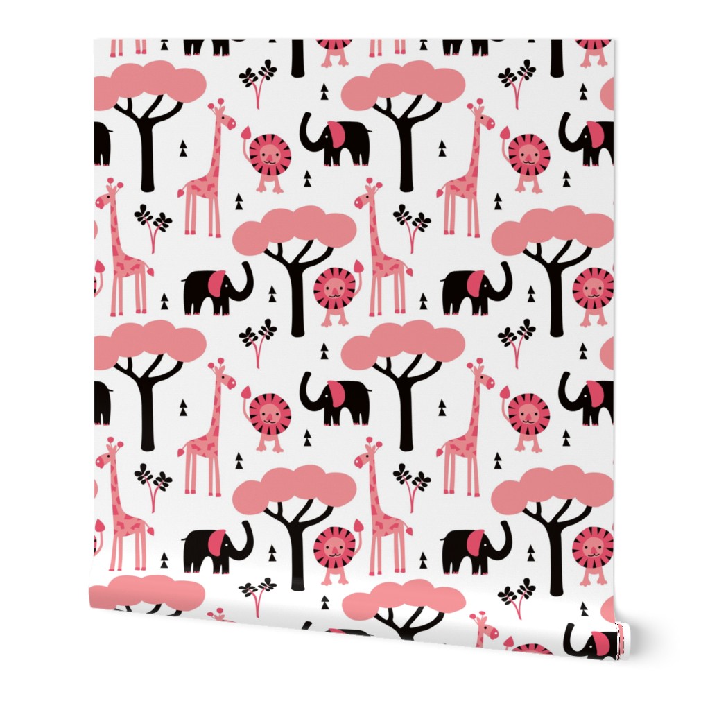 Baby african summer zoo animals giraffe elephant and lion safari kids beige girls pink SMALL