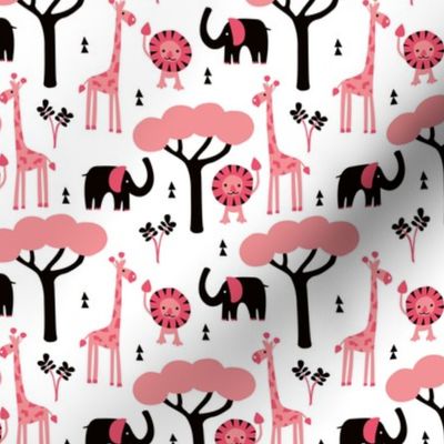 Baby african summer zoo animals giraffe elephant and lion safari kids beige girls pink SMALL