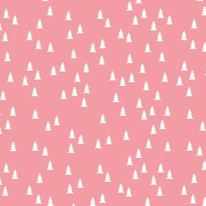 Tiny cute christmas trees cool Scandinavian style seasonal fabric pink