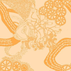 HHH5C - Large - Hand Drawn  Healing Arts Lace in Orange on Peach Pastel