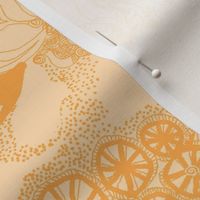 HHH5D - Large - Hand Drawn  Healing Arts Lace in Orange on Peach Pastel