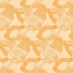 HHH5D - Large - Hand Drawn  Healing Arts Lace in Orange on Peach Pastel