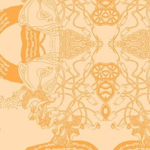 HHH5B - Large - Hand Drawn Healing Arts Lace in Orange on Peach Pastel
