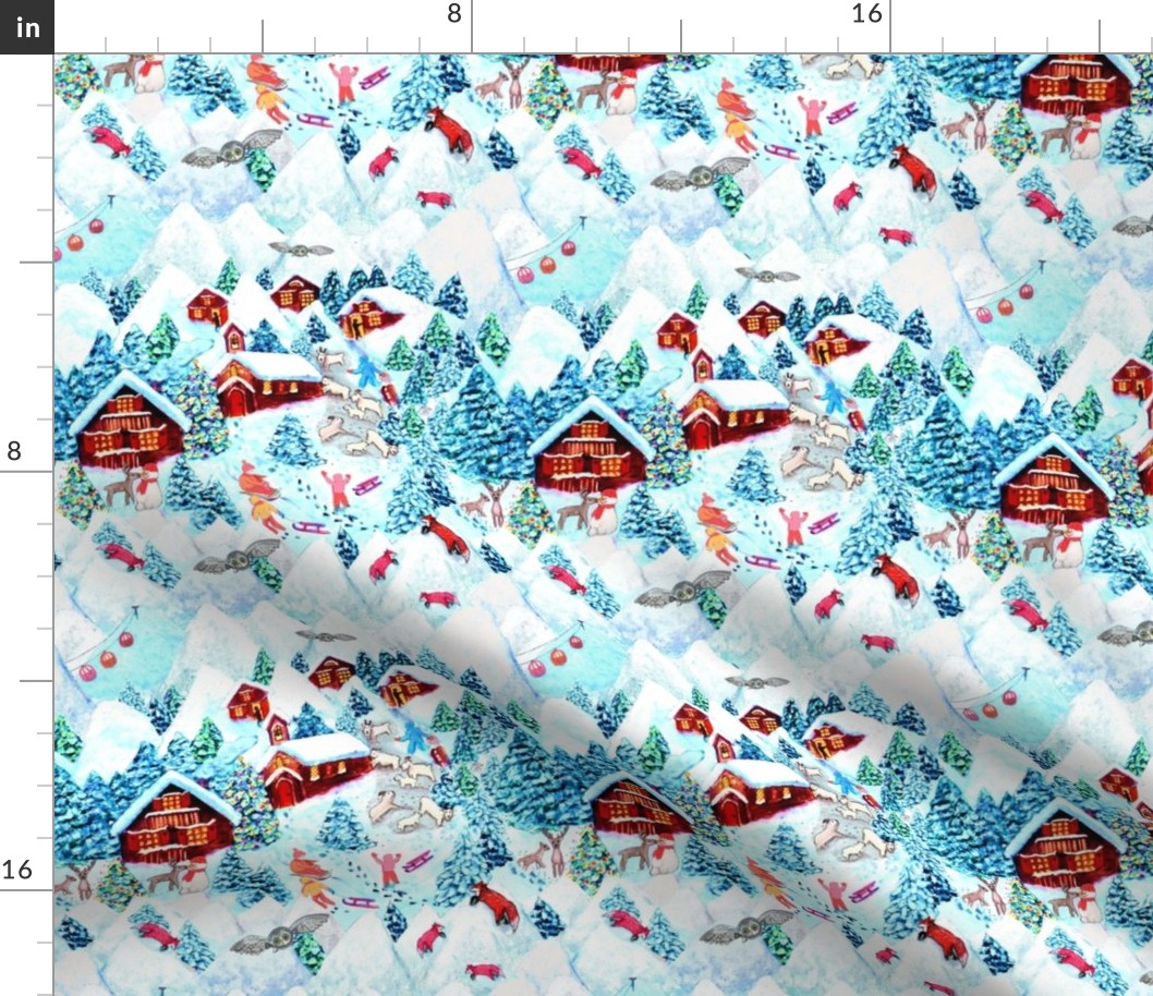 Christmas village  snow Day fabric 