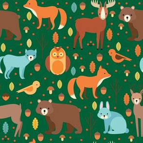 Woodland Forest Animals, Bear, Bunny Rabbit,Fox, Wolf, Birds