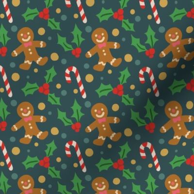 Cute Christmas Gingerbread Man, Candy Cane, Holly