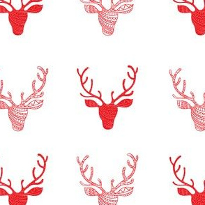 Christmas Reindeer Hipster Deer Heads Red and White