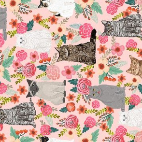 cat garden flowers florals sweet cats cat lady sweet grey cat cute pet cats watercolor vintage flowers florals