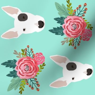 Bull Terrier floral flowers bull terriers fabric cute nursery baby girls fabric