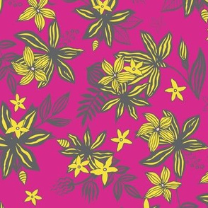 Tropical Flower - hot pink & canary yellow