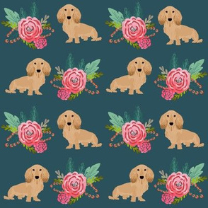 doxie dog cute dachshunds florals floral wreath cute dogs dog fabric cute dogs