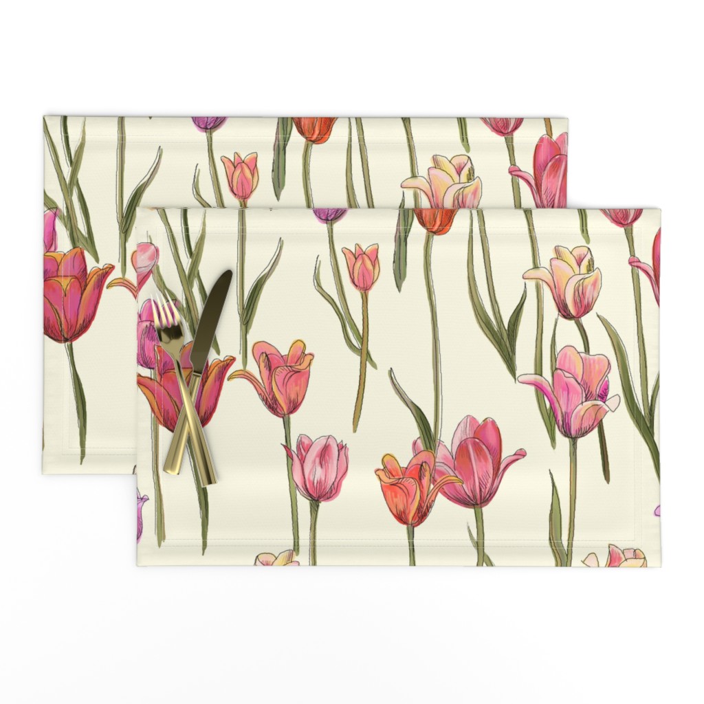 dutch tulips-pink and red on ivory