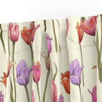 dutch tulips-pink and red on ivory